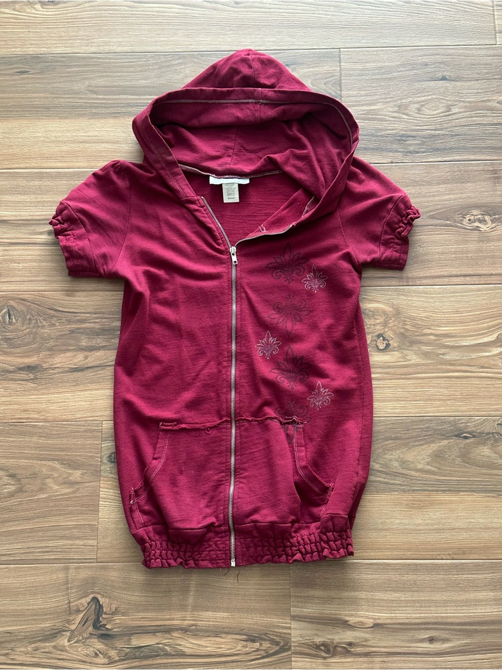 Juniors Boutique Short-Sleeve Hooded Zip Dress in Deep Berry